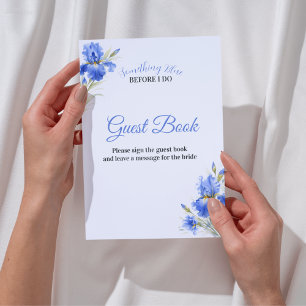 Iris Something Blue Bridal Shower Guest Book Sign Invitation