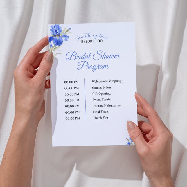 Iris Something Blue Bridal Shower Program Timeline Invitation (Blue Iris Something Blue Bridal Shower Program Timeline)