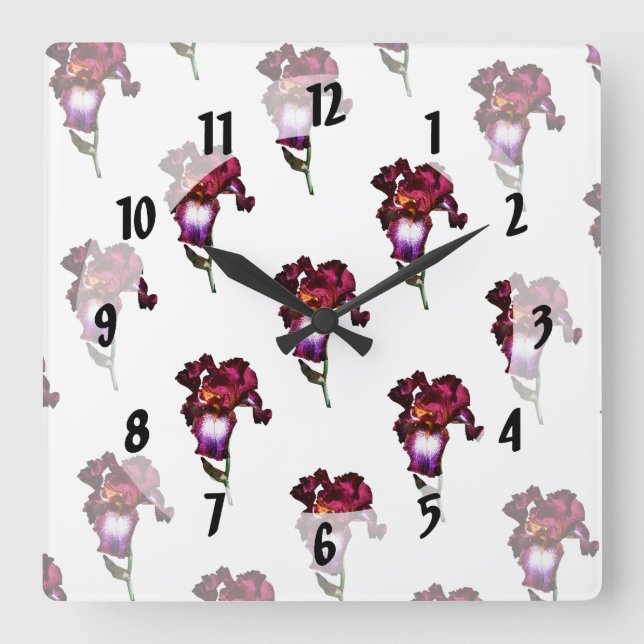 Iris Splash O' Wine Square Wall Clock (Front)