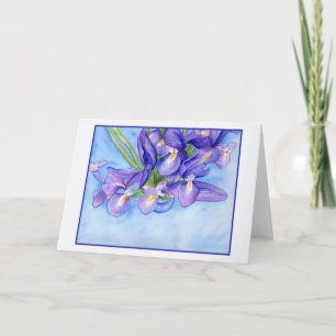 Iris Vase Blue Border Blank Greeting Card