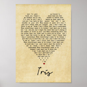 Iris Vintage Heart Wall Art Song Lyric Print