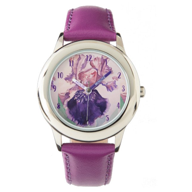 Iris Watercolor Painting Purple art Flower Floral  Watch (Front)