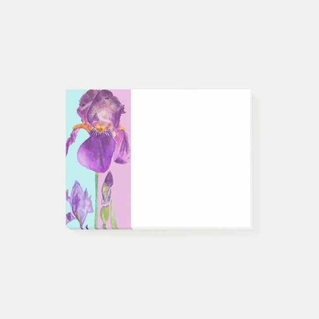 Iris Watercolor Pattern Purple Post it Notes (Front)
