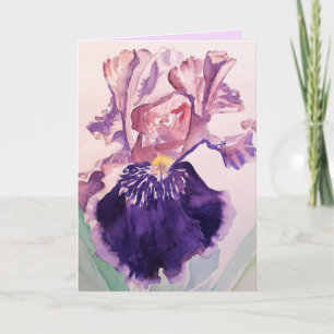 Iris Watercolor Purple Garden Flower Greetings Card