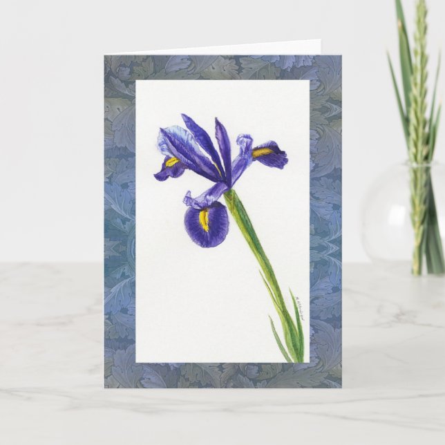 "Iris Watercolor with Morris Design" Card (Front)