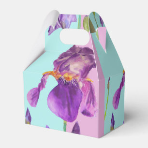 Iris Wedding Cake Favour Box Purple Aqua Flowers