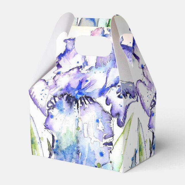 Iris Wedding Cake Favour Box Purple Blue Flowers (Front Side)