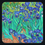 Irises (1889) Botanical Art Van Gogh Retro Floral  Square Sticker<br><div class="desc">These wonderful stationery paper stickers, "Irises" from 1889, feature the exquisite blue iris blooms from the Impressionist master Vincent Van Gogh's Impressionism painting of the botanical blue iris garden. In the year before his death in 1890, while a patient at the Saint Paul-de-Mausole facility in Saint-Rémy-de-Provence, France, Vincent van Gogh...</div>