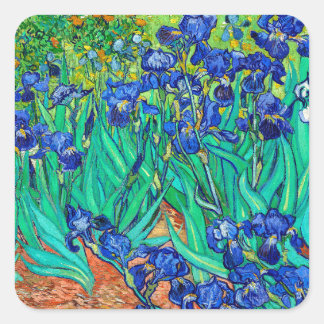 Irises (1889) Botanical Art Van Gogh Retro Floral Square Sticker
