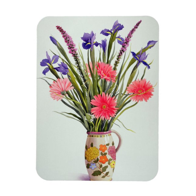 Irises and Berbera in a Dutch Jug Magnet (Vertical)