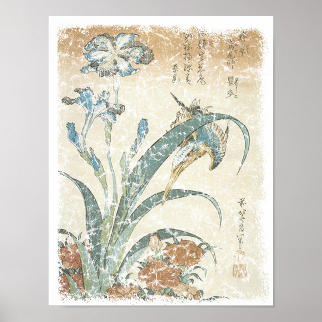 Irises and Kingfisher Poster (Front)