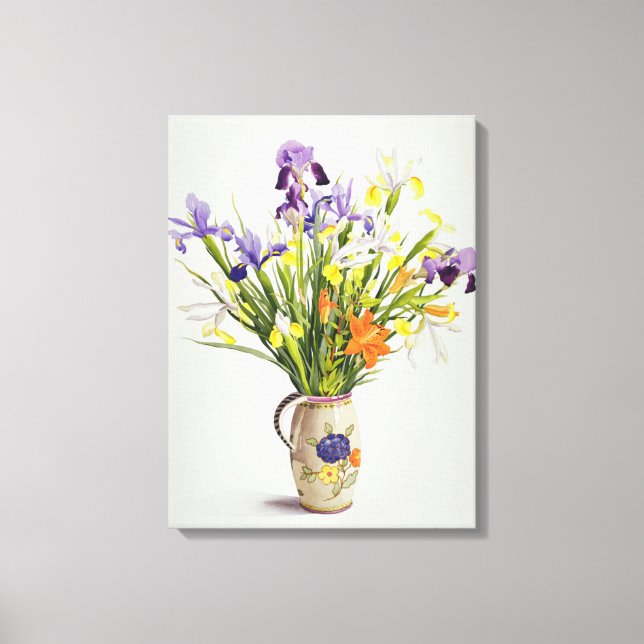 Irises and Lilies in a Dutch Jug Canvas Print (Front)