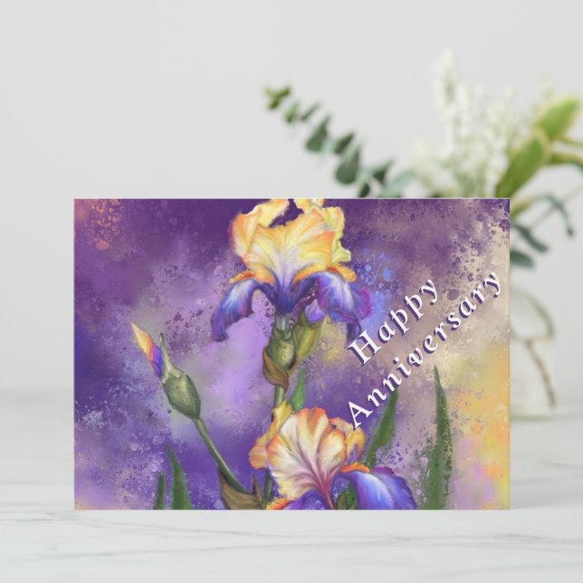 Irises Anniversary Card (Standing Front)