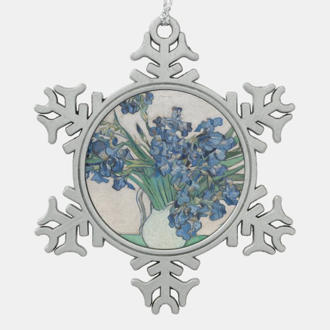 Irises by van Gogh: Snowflake Pewter Christmas Ornament (Front)
