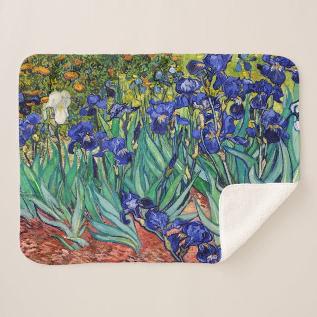 Irises by Vincent van Gogh Sherpa Blanket (Front (Horizontal))