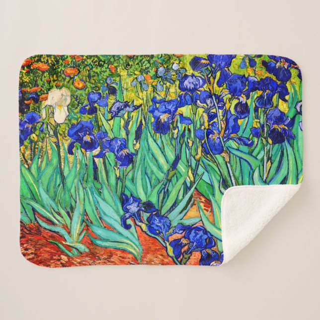 Irises by Vincent Van Gogh Sherpa Blanket (Front (Horizontal))