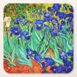 Irises by Vincent Van Gogh Square Paper Coaster<br><div class="desc">Vincent Van Gogh Irises . Painted in 1889 it is one of the painting he created in Saint Paul-de-Mausole asylum in Saint-Rémy-de-Provence in France. It is an oil painting. This fine art landscape oil painting depicts a field of iris flower plants. Vincent Van Gogh was a famous artist. He was...</div>