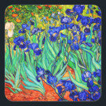 Irises by Vincent Van Gogh Square Sticker<br><div class="desc">Vincent Van Gogh Irises . Painted in 1889 it is one of the painting he created in Saint Paul-de-Mausole asylum in Saint-Rémy-de-Provence in France. It is an oil painting. This fine art landscape oil painting depicts a field of iris flower plants. Vincent Van Gogh was a famous artist. He was...</div>