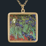 Irises by Vincent van Gogh, Vintage Garden Art Gold Plated Necklace<br><div class="desc">Irises (1889) by Vincent van Gogh is a vintage fine art post impressionism landscape floral painting featuring a garden with purple bearded irises growing by orange poppies. A single white iris flower is blooming at the edge. About the artist: Vincent Willem van Gogh (1853 -1890) was one of the most...</div>
