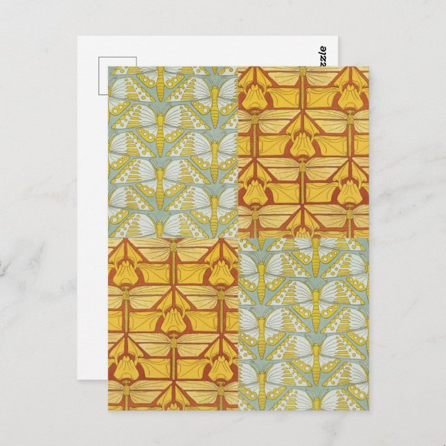 Irises Dragonflies Butterflies Art Nouveau Postcard (Front/Back)