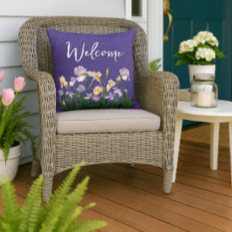 Irises Floral Purple Welcome  Cushion