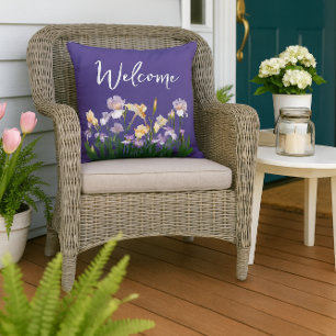 Irises Floral Purple Welcome  Cushion