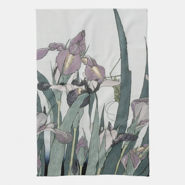 irises & Grasshopper, Katsushika Hokusai Tea Towel (Vertical)