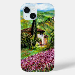 IRISES IN TUSCANY,Purple Flower Fields Landscape iPhone 15 Case