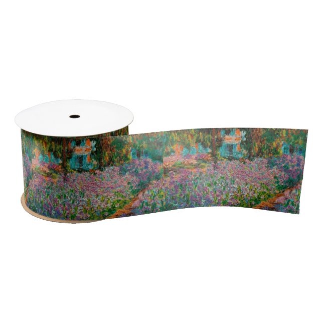 Irises Monet Garden Giverny flowers Satin Ribbon (Spool)