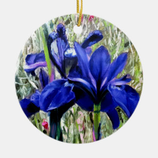 Irises oil painting ceramic tree decoration