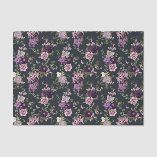 Irises, Orchids, Roses in Purple Decoupage Tissue Paper (Front)