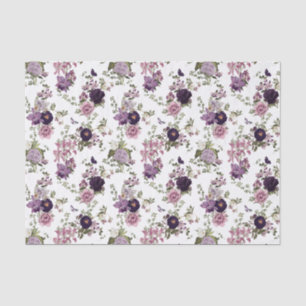 Irises, Orchids, Roses in Purple Decoupage Tissue Paper