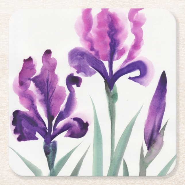 Irises Square Paper Coaster (Front)