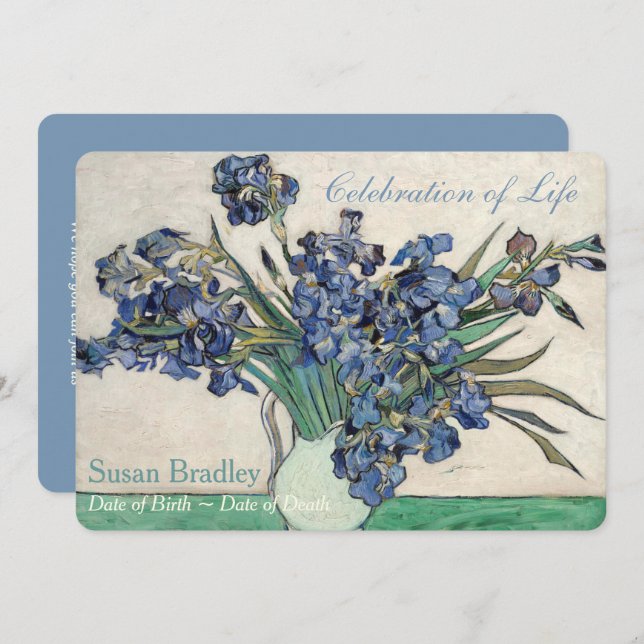 Irises Van Gogh Celebration Funeral Announcement (Front/Back)