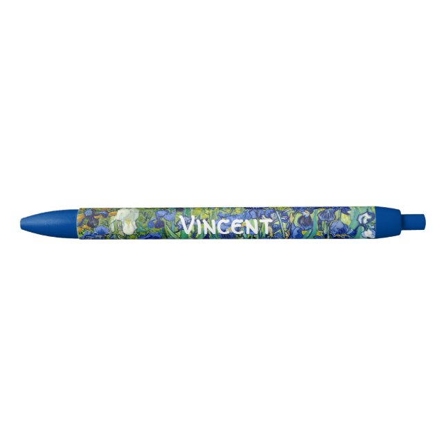 Irises Vincent van Gogh Flowers Fine Art Painting Blue Ink Pen (Front)