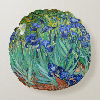 Irises Vincent van Gogh Flowers Painting Throw Round Cushion