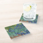 Irises | Vincent Van Gogh Glass Coaster<br><div class="desc">Irises (1889) by Dutch post-impressionist artist Vincent Van Gogh. Original landscape painting is an oil on canvas showing a garden of blooming iris flowers. 

Use the design tools to add custom text or personalise the image.</div>