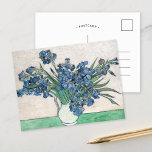 Irises | Vincent Van Gogh Postcard<br><div class="desc">Irises (1890) | Original artwork by Dutch post-impressionist artist Vincent Van Gogh (1853-1890). The painting depicts a still life with a full bouquet of blue flowers on a green tabletop against a creamy white background.

Use the design tools to add custom text or personalise the image.</div>