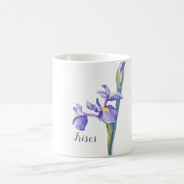 Irises Watercolor Floral Coffee Mug (Center)