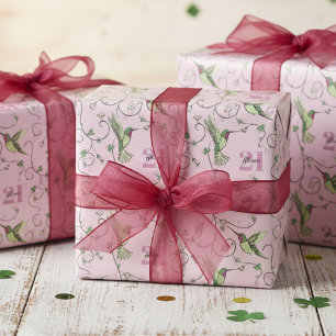 Irish 21st Birthday Green and Pink Hummingbirds Wrapping Paper