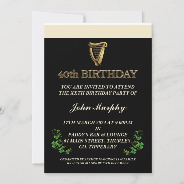 Irish 40TH Birthday Party Invitation (Front)