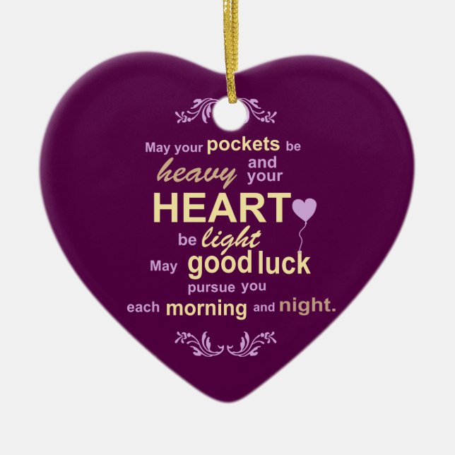 Irish Abundance Happiness and Good Luck Blessing Ceramic Tree Decoration (Front)