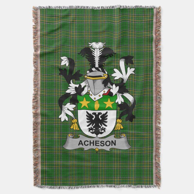  Irish Acheson Coat of Arms Family Crest Ireland Throw Blanket (Front Vertical)
