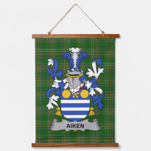 Irish Aiken Coat of Arms Family Crest Hanging Tapestry