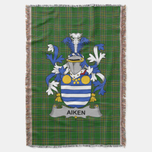 Irish Aiken Coat of Arms Family Crest Ireland Throw Blanket