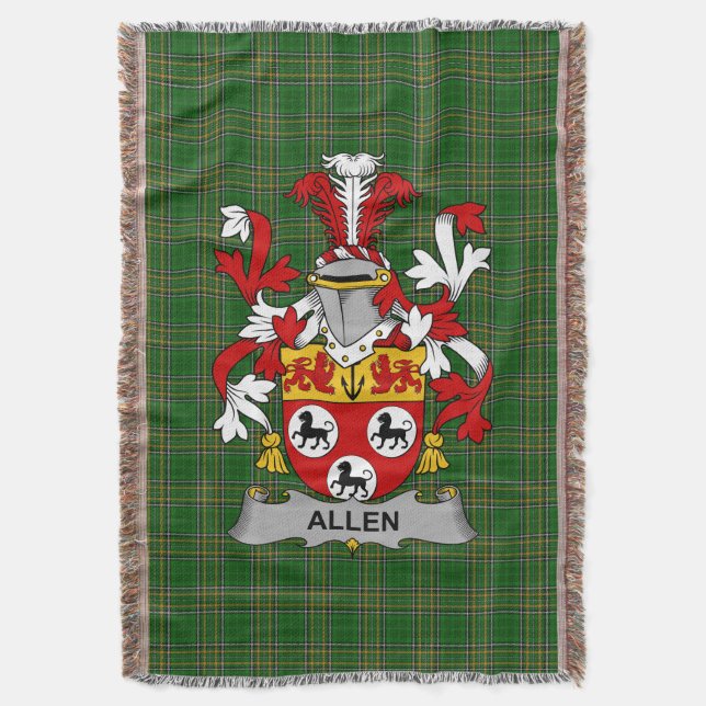  Irish Allen Coat of Arms Family Crest Ireland Throw Blanket (Front Vertical)