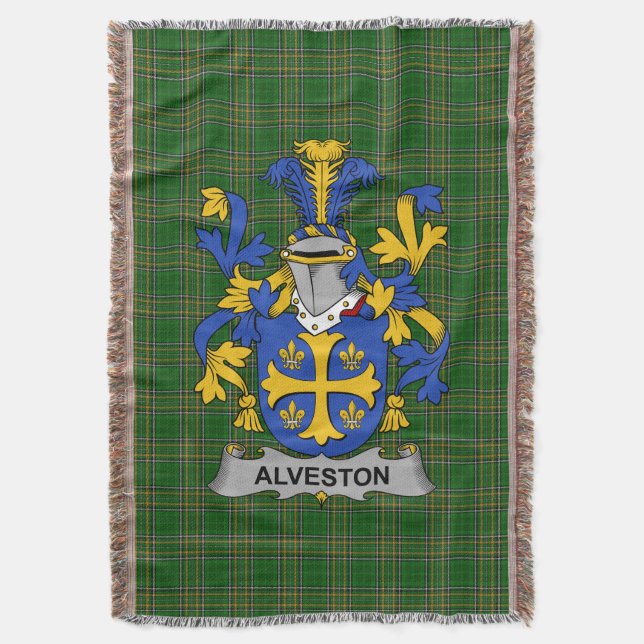  Irish Alveston Coat of Arms Family Crest Ireland Throw Blanket (Front Vertical)