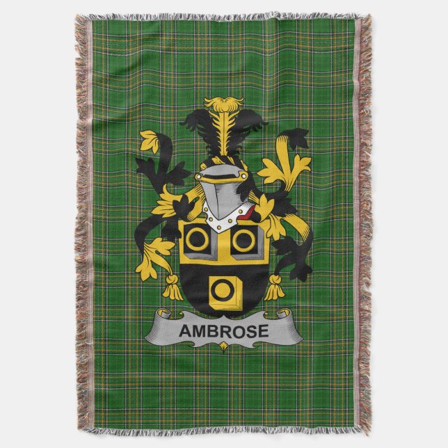  Irish Ambrose Coat of Arms Family Crest Ireland Throw Blanket (Front Vertical)