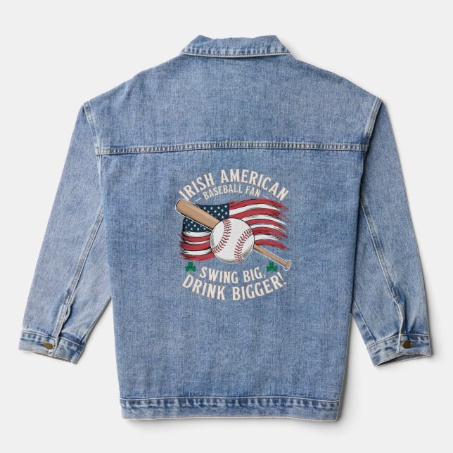 Irish American Baseball Fan St. Patrick’s Day  Denim Jacket (Back)