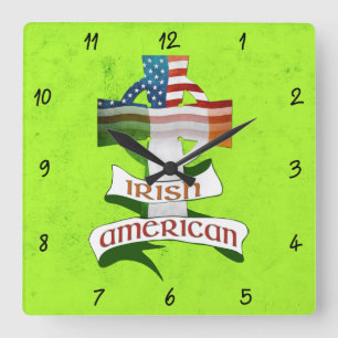 Irish American Celtic Cross Square Clock